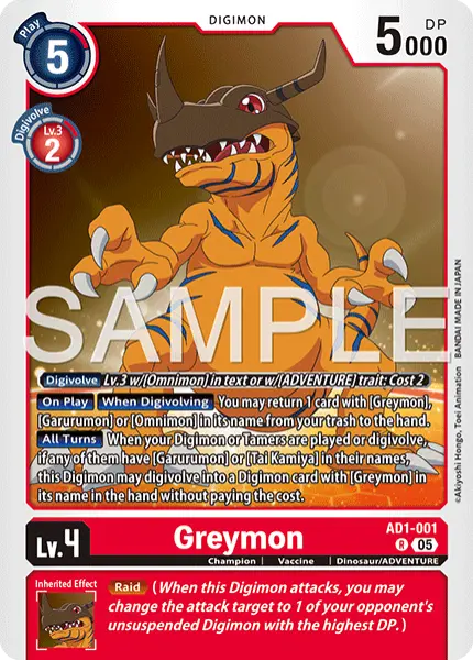 Digimon TCG Card 'AD1-001' 'Greymon'