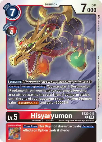 Digimon TCG Card 'BT20-015' 'Hisyaryumon'