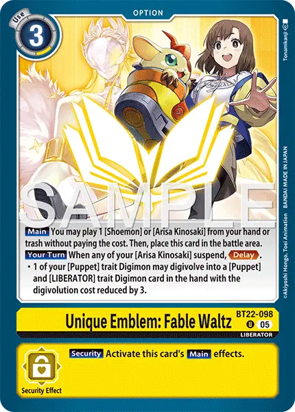 Digimon TCG Card 'BT22-098' 'Unique Emblem: Fable Waltz'