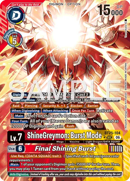 Digimon TCG Card 'BT25-104_P1' 'ShineGreymon: Burst Mode Final Shining Burst'
