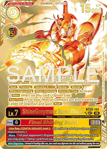 Digimon TCG Card 'BT25-104_P2' 'ShineGreymon: Burst Mode Final Shining Burst'