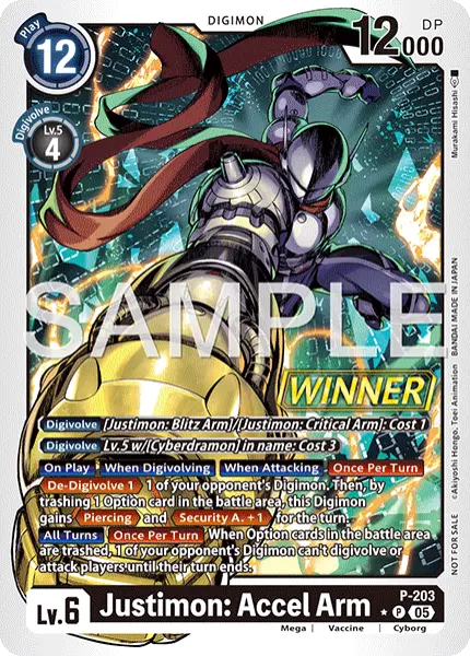 Digimon TCG Card 'P-203_P1' 'Justimon: Accel Arm'